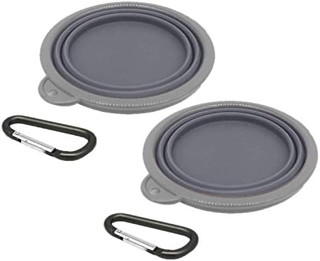 Collapsible Portable Silicone Big Dog Bowls,2 Pack,34 oz/Each Bowl,Silicone Basic Bowl with Plastic Rim and D-Ring,Foldable Travel pet Feeder,Portable Basic Bowl for Dog (Grey)