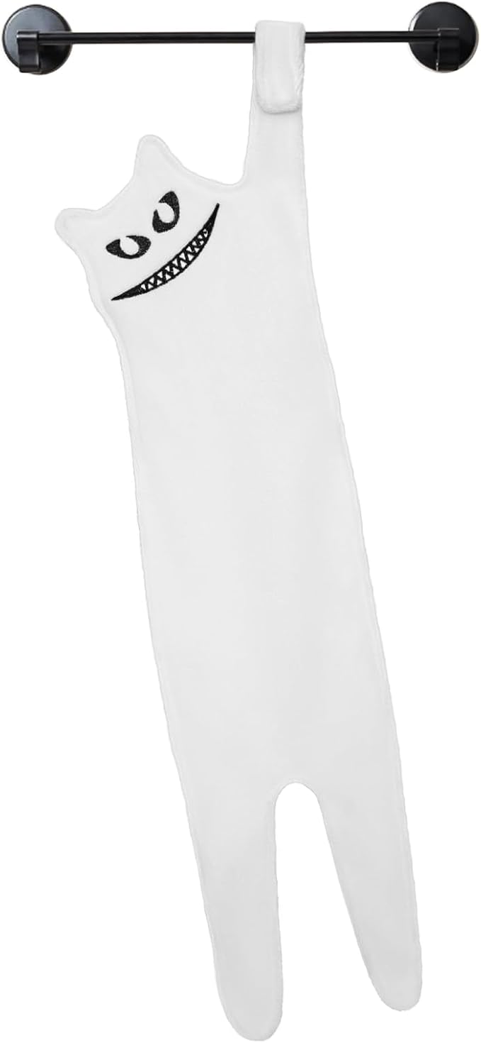 White Cat Hand Towels for Bathroom - Cute Cat Unique Birthday Gift for Women, Funny Kitchen Towels | Housewarming Gifts for New House | Christmas Halloween Party Decor
