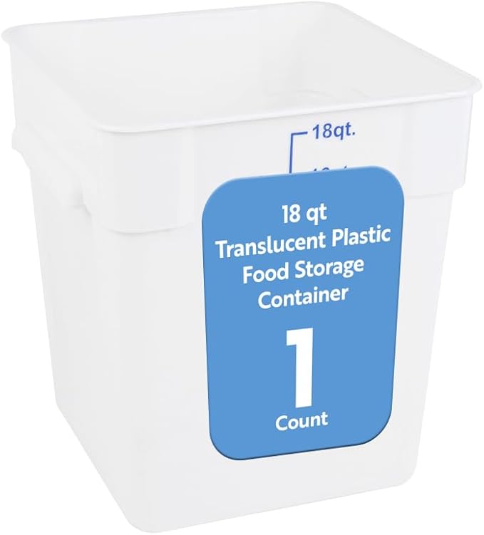 Restaurantware Food Storage Container 1 Pack of 18 qt Plastic Kitchen Storage Bin with Volume Markers Space-Efficient Design Dishwasher-Safe Polypropylene Translucent