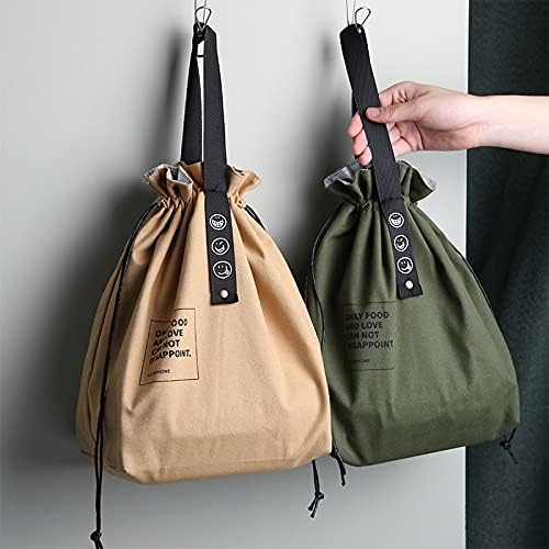 Canvas Drawstring Lunch Bag Insulated Lunch Tote Japanese Style Bento Tote Bag Reusable Lunch Bag Insulated Handbag Tote bag with Handle and Drawstring Closure for Women Work Picnic or Travel(BLACK)