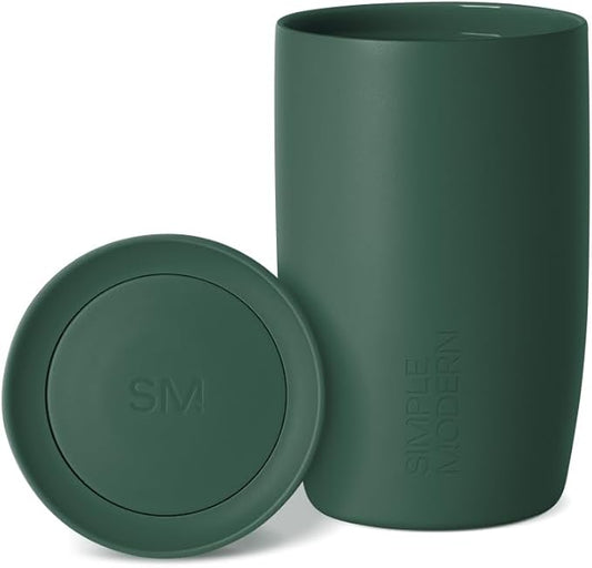 Simple Modern Travel Coffee Mug Tumbler with 360° Lid | Ceramic-Lined Insulated Stainless Steel Cold Brew Iced Coffee Cup | Gifts for Women Men Her Him | Voyager Signature | 12oz | Forest