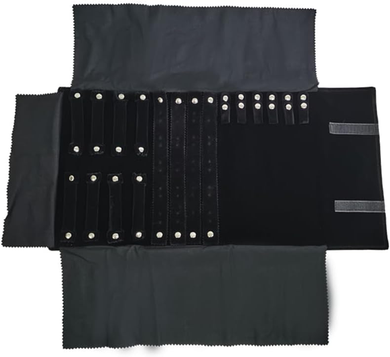 Velvet Travel Jewelry Case Roll Bag Organizer for Necklace Bracelet Earrings Ring (Black) (Black set)