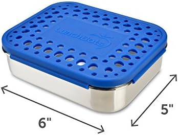 LunchBots Medium Trio II Snack Container - Divided Stainless Steel Food Container - Three Sections for Snacks On the Go - Eco-Friendly, Dishwasher Safe, BPA-Free - Stainless Lid - Blue Dots