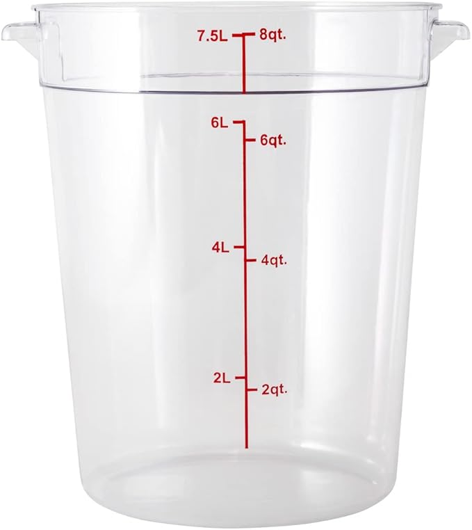 Restaurantware Met Lux 8 Quart Food Storage Containers 10 Round Commercial Storage Containers - Lids Sold Separately With Volume Markers Clear Plastic Food Prep Buckets Space-Saving Storage