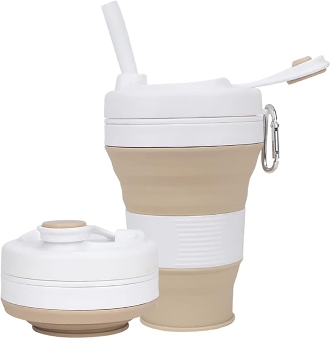 Silicone Coffee Cup with Straw lid Collapsible Cups for Traveling 20oz Lightweight Folding Water Mug for Picnic Hicking Camping Climbing