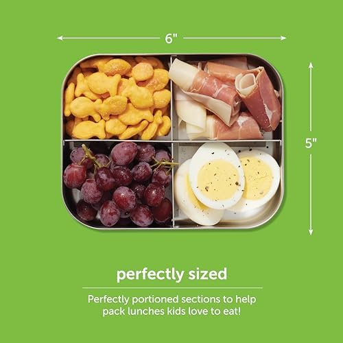 LunchBots Medium Trio II Snack Container - Divided Stainless Steel Food Container - Three Sections for Snacks On the Go - Eco-Friendly, Dishwasher Safe, BPA-Free - Stainless Lid - Blue Dots