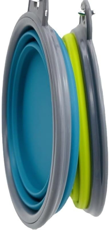 Small Collapsible Dog Bowl 12oz,2 Pack Portable and Foldable Pet Travel Bowls with 2 Carabiners & Lids for Dogs Cats and Small Animals (Blue+Green+Grey, 350ml)