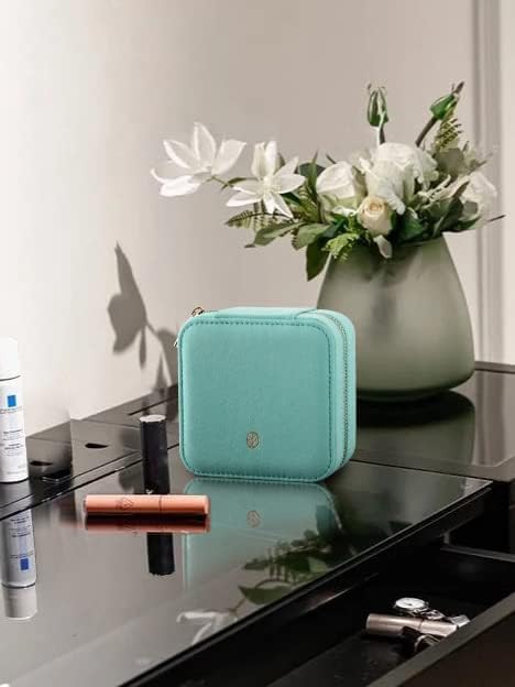 S.Leaf Travel Jewelry Box - Portable Case for Women - Suede Touch Mint Green