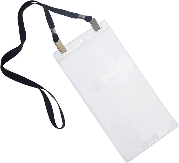 Bulk 25 Pack - 4 x 8 Inch Extra Large Ticket & Event Credential Badge Holders with Double Sided Lanyards with Two Bulldog Clips, by Specialist ID (Black)