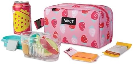 PackIt(R) Freezable Snack Box, Sweet Strawberry, Built with EcoFreeze(R) Technology, Collapsible, Zip Closure with Buckle Handle, Designed For Work Snacks, Fresh Snacks On the Go, Adults, and All Ages
