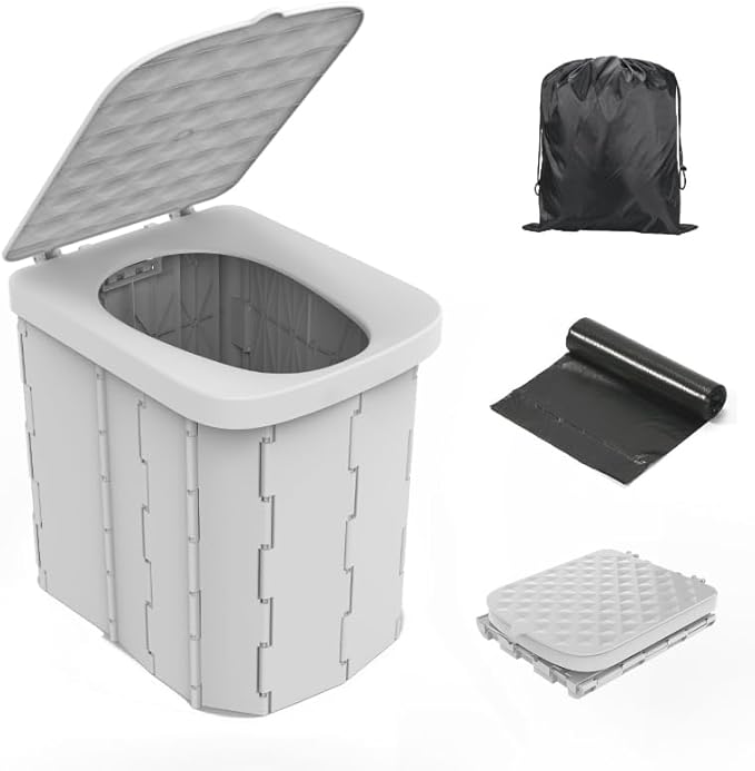Portable Camping Toilet for Adults XL Portable Folding Toilet with Lid,Travel Portable Potty for Adults,Porta Potty Car Toilet, Grey