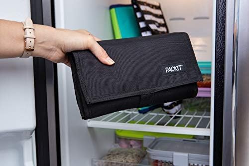 PackIt Freezable Lunch Bag,Black,Built with EcoFreeze Technology,Foldable,Reusable,Zip and Fold Closure with Buckle Handle,Perfect for School and Office Lunches,(Pack of 12)