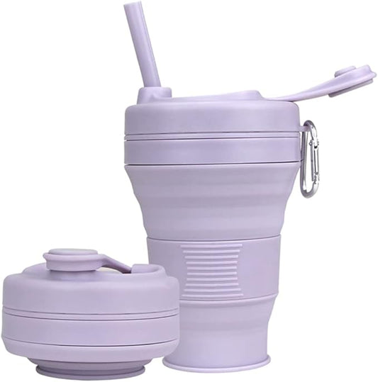 Silicone Coffee Cup with Straw lid Collapsible Cups for Traveling 20oz Lightweight Folding Water Mug for Picnic Hicking Camping Climbing
