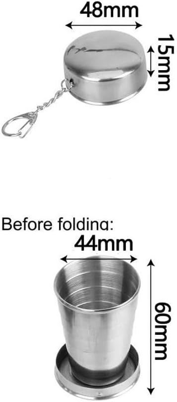 2Pcs 70ML /2.5oz Stainless Steel Folding Cup, Reusable Portable Collapsible Cup Drinking Mug with Lids Keychain for Outdoor Travel Camping Hiking Fishing
