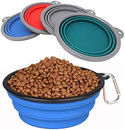 Collapsible Portable Silicone Big Dog Bowls,2 Pack,34 oz/Each Bowl,Silicone Basic Bowl with Plastic Rim and D-Ring,Foldable Travel pet Feeder,Portable Basic Bowl for Dog (Grey)