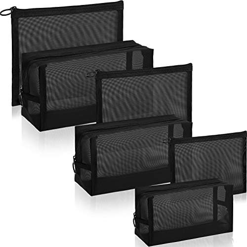 6 Pieces Mesh Makeup Bags Mesh Cosmetic Bag Portable Travel Organizing Zipper Pouch Toiletries Makeup Pouches for Home Office Travel Accessories
