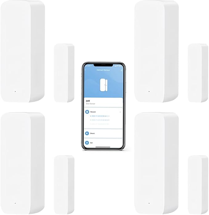 WiFi Door Window Sensor,Smart Door Open/Closed Detector with App Alert,Wireless Entry Detector Sensor Alarm for Home Security&Automation (4Pack)