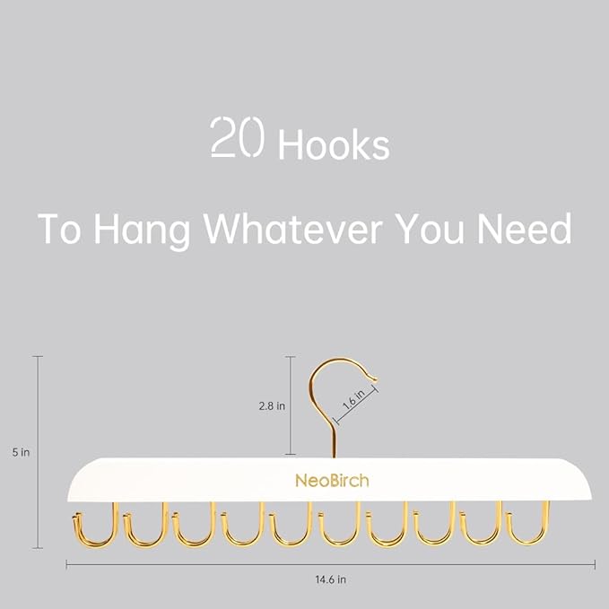 Bra Hanger for Closet Organizers and Storage | Space Saving Wooden Hanger | 20 Steel Hooks for Tank Tops, Camis, Hats, Lingeries, Belts, Ties, Scarfs Holder| 360° Rotating Non-Slip (1, 2 Pack White)