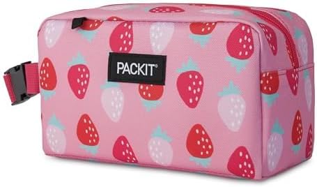 PackIt(R) Freezable Snack Box, Sweet Strawberry, Built with EcoFreeze(R) Technology, Collapsible, Zip Closure with Buckle Handle, Designed For Work Snacks, Fresh Snacks On the Go, Adults, and All Ages