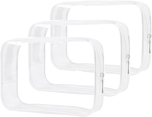 Clear Travel Bags 3 Pack 7.9"x2.5"x5.3" Multipurpose Transparent TSA Cosmetic Bag Clear Pouch For Toiletry, Makeup, Traveling - Single Zipper