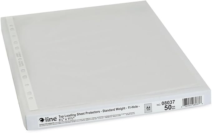 C-Line Size A4 Sheet Protectors, Standard Gauge, 8.25 x 11.75 inches, 50 per Box (08037)