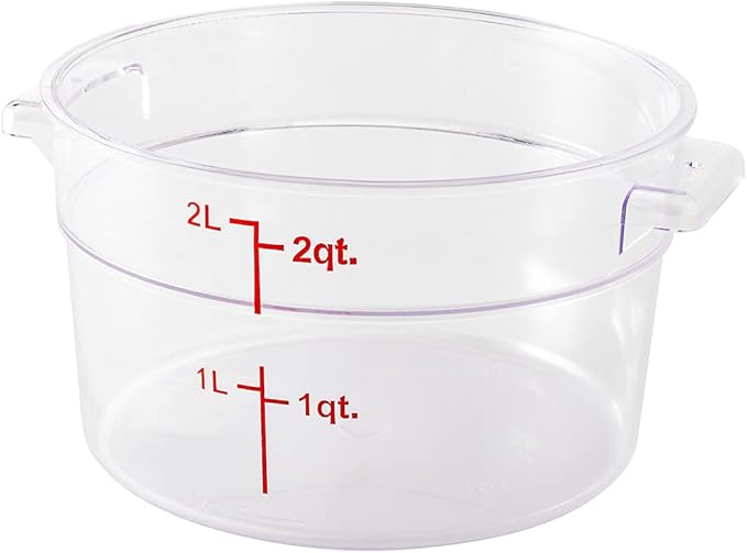 Restaurantware Met Lux 2 Quart Food Storage Containers 10 Round Commercial Storage Containers - Lids Sold Separately With Volume Markers Clear Plastic Food Prep Buckets Space-Saving Storage