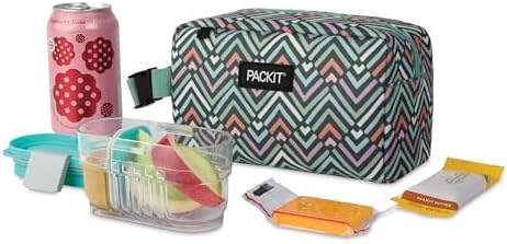 PackIt(R) Freezable Snack Box, Diamond Chevron, Built with EcoFreeze(R) Technology, Collapsible, Zip Closure with Buckle Handle, Designed For Work Snacks, Fresh Snacks On the Go, Adults, and All Ages