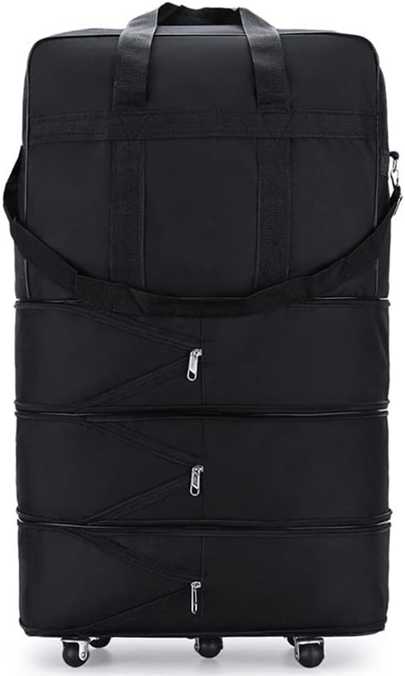 Expandable Extra Large Travel Oxford Duffel Bag with Wheels Waterproof Lightweight Traveling Foldable Suitcase (Black, L)