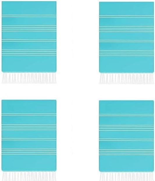 HAVLULAND Turkish Beach Towels Pack 4 – Oversized, Quick-Dry & Sand-Free | Lightweight, Absorbent Bath Towels for Travel, Pool, Vacation & Beach Blanket | 40” x 72” Bulk Set – Turquoise
