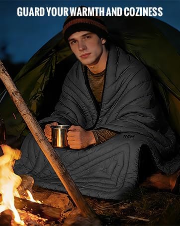 Camping Blanket, Packable, Lightweight Camp Quilt with Zipper, Multifunctional Outdoor Sleeping Blanket for Backpacking, Travel, Stadium, Beach