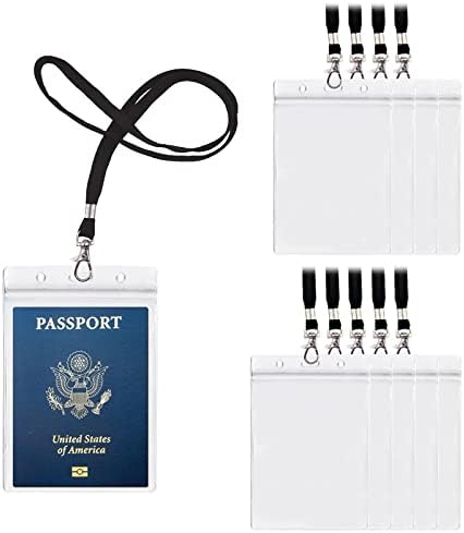 4x6Inch Extra Large Passport Holders ID Badge PVC Card Holder with Lanyards Fill for Passports by ALMHPVC (10Pack Black Lanyards)