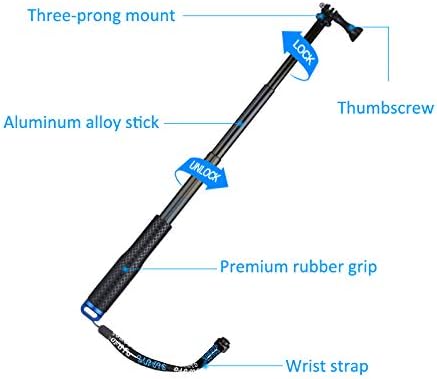 Extendable Action Camera Selfie Stick, 19" Sports Cameras Selfie Stick Pole Waterproof Telescoping Pole Monopod for DJI OSMO, AKASO, SJCAM, YI, Victure, Qumox, Crosstour