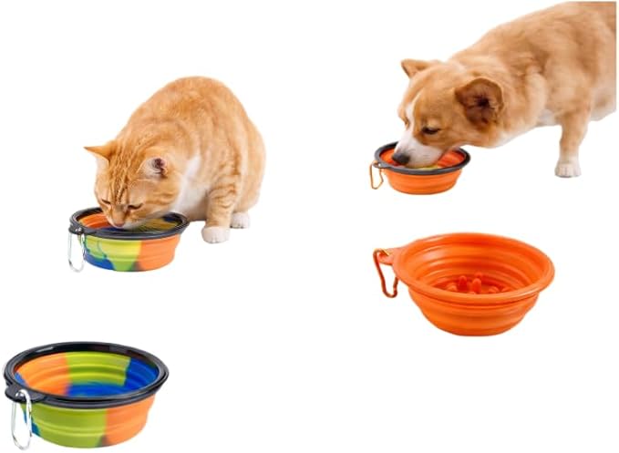 Silicone Collapsible Dog Bowl,2 Pack Pet Travel Foldable Bowl with Carabiners 12oz, Portable Essential Set for Walking, Travel, and Hiking