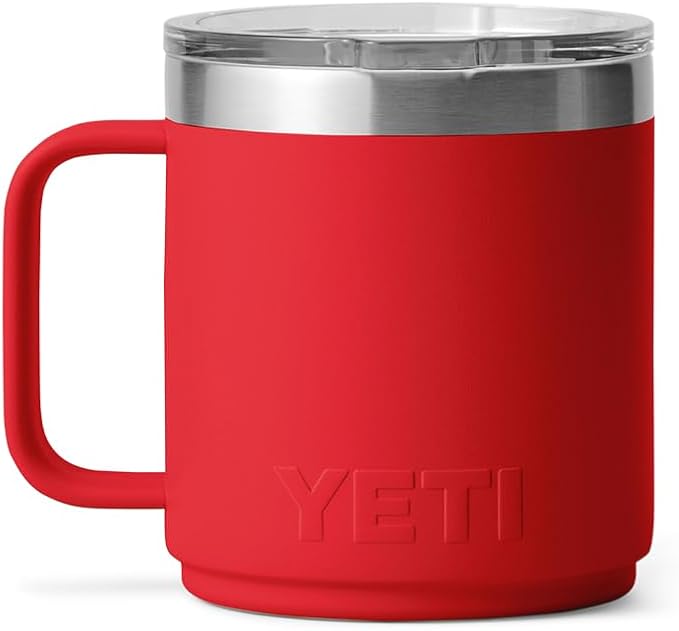 YETI Rambler 10 oz Ceramic Lined Stackable Mug, Vacuum Insulated, Stainless Steel with MagSlider Lid, Rescue Red