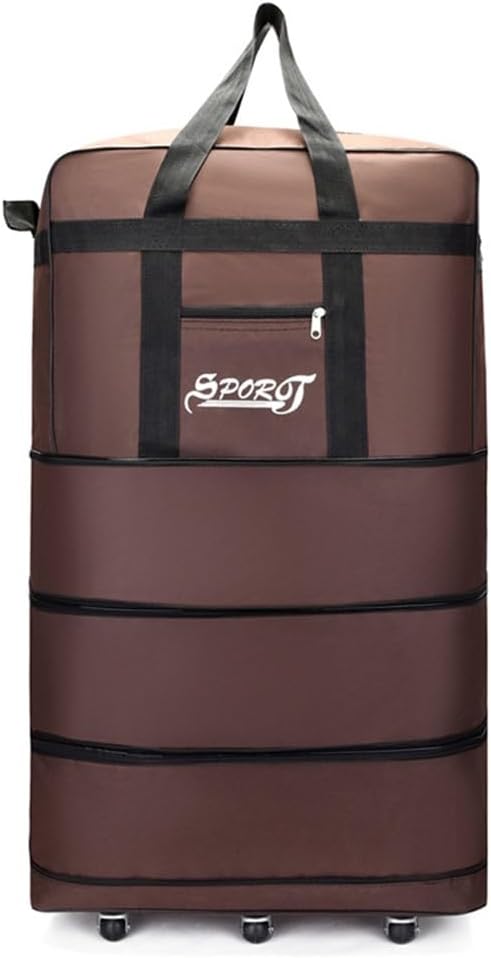 Expandable Extra Large Travel Oxford Duffel Bag with Wheels Waterproof Lightweight Traveling Foldable Suitcase (Brown, L - 6 wheels)