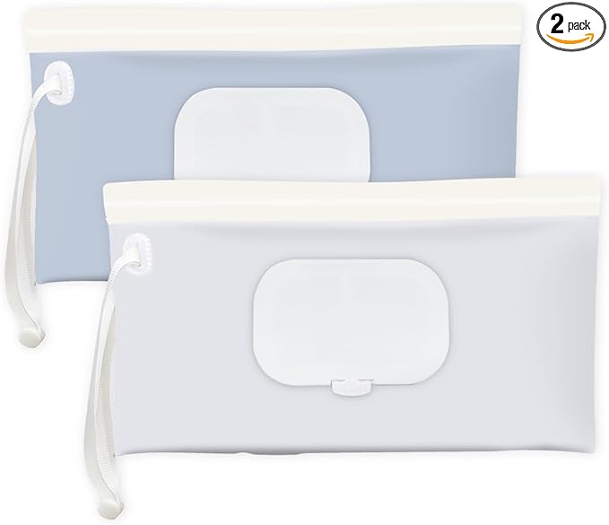 Baby wipes dispenser，portable baby wipes holder for outdoor, Refillable baby wipes container, on the go wet wipe pouch for travel, resuable wipes dispenser for hiking (Blue)