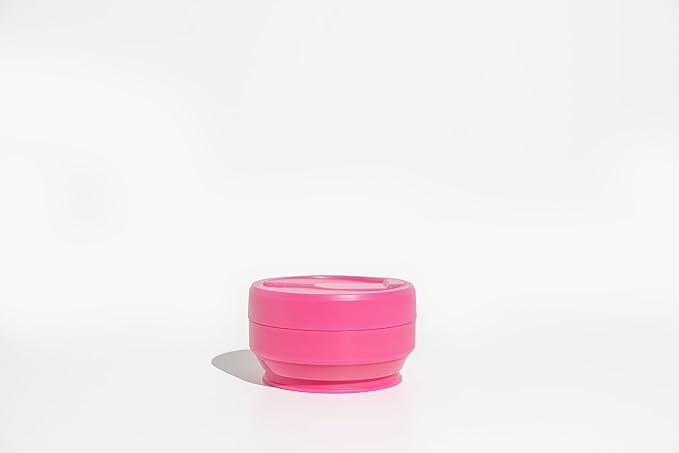 STOJO Collapsible Travel Cup - Reusable To-Go Pocket Size Silicone Bottle for Hot and Cold Drinks - Perfect for Camping - Microwave & Dishwasher Safe (Translucent Hot Pink, 16, ounces)