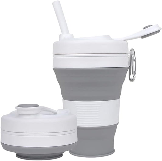 Silicone Coffee Cup with Straw lid Collapsible Cups for Traveling 20oz Lightweight Folding Water Mug for Picnic Hicking Camping Climbing