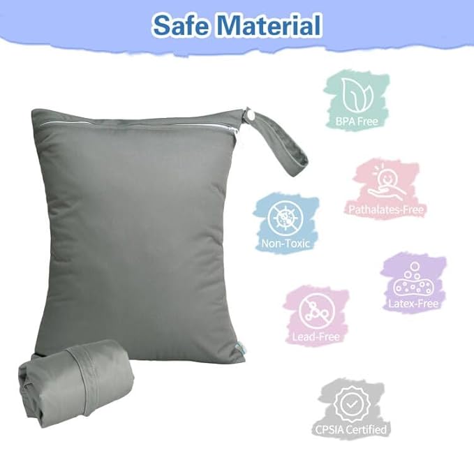 babygoal Waterproof Wet Dry Bag for Swimsuit, Reusable Bag for Travel, Food Storage, Stroller, Daycare, Baby Diapers, Yoga, Beach, Pool, Wet Clothes-Grey