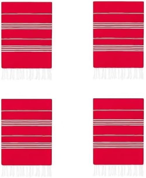 HAVLULAND Turkish Beach Towels Pack 4 – Oversized, Quick-Dry & Sand-Free | Lightweight, Absorbent Bath Towels for Travel, Pool, Vacation & Beach Blanket | 40” x 72” Bulk Set – Red