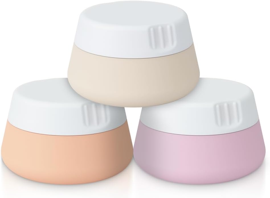 EZY DOSE Silicone Jar, Multi-Purpose Travel-Sized Container, Washable and Reusable, Versatile and Durable Container for Storage, Organizing and Preserving, Pink, Beige, and Peach, BPA Free, 3-Pack