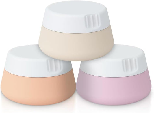 EZY DOSE Silicone Jar, Multi-Purpose Travel-Sized Container, Washable and Reusable, Versatile and Durable Container for Storage, Organizing and Preserving, Pink, Beige, and Peach, BPA Free, 3-Pack