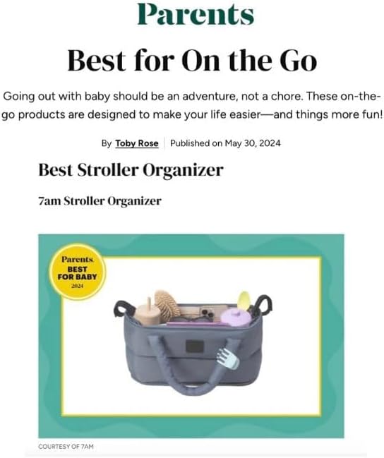 7 A.M. Universal Stroller Organizer Bag - Easy Grab Top Handles, Stroller Caddy with Cup Holder, 3 Open Compartments, Adjustable Stroller Straps & Zippered Wallet Pocket (Oat)