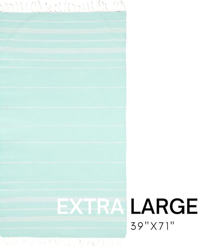 BAY LAUREL Turkish Beach Towel with Travel Bag 39 x 71 Quick Dry Sand Free Lightweight Large Oversized Towels Light - (Aqua with Mix Blue)