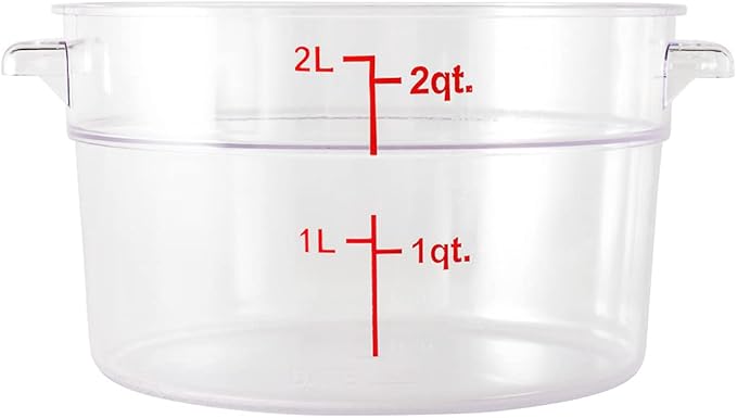 Restaurantware Met Lux 2 Quart Food Storage Containers 10 Round Commercial Storage Containers - Lids Sold Separately With Volume Markers Clear Plastic Food Prep Buckets Space-Saving Storage