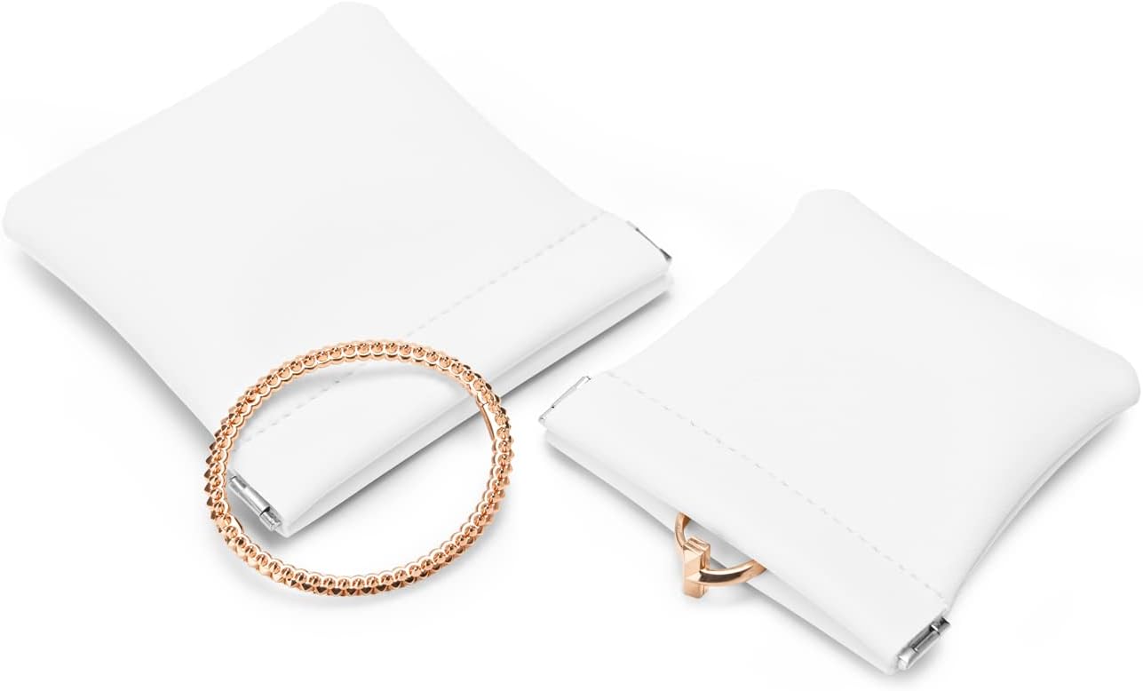 PU Leather Jewelry Travel Bag Leather Jewelry Pouch Christmas,Wedding Party Favor Gift Bag (S, Pearl White)