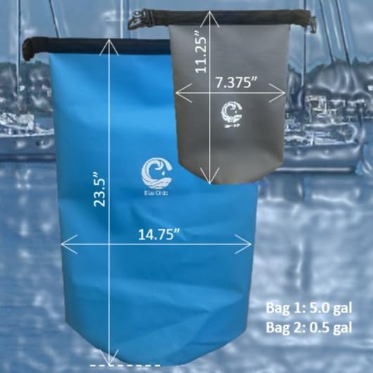Waterproof dry bag combo for outdoor and waterspors, with large 5.0 Gal (assorted colors) and 0.5 Gal (grey) bags | Ideal for kayaking, boating, hiking, the beach and other outdoor sports (Orange)