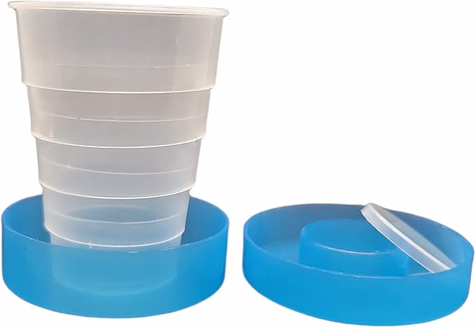 Handy Housewares Travel Size Collapsible Drinking Cup and Built in Pill Box Case - Blue (1-Pack)