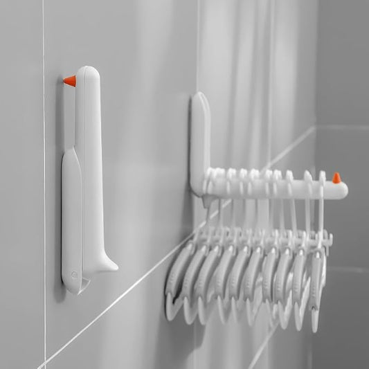 Folding Clothes Hanger Holder Hook, Wall Mounted Drying Rack for Towel, Large Capacity, Anti-Drop, Space-Saving Hanger Storage for Laundry Room, Dorm, RV, 1PC (White)