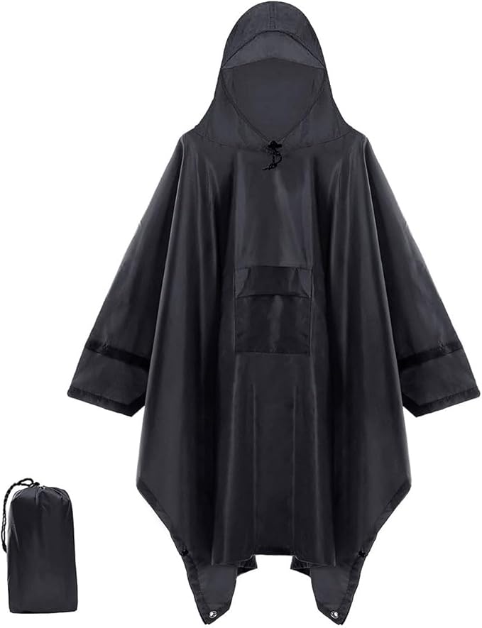 Cosmine Hooded Rain Poncho for Adult with Pocket, Waterproof Lightweight Unisex Raincoat Jacket for Hiking Camping Emergency